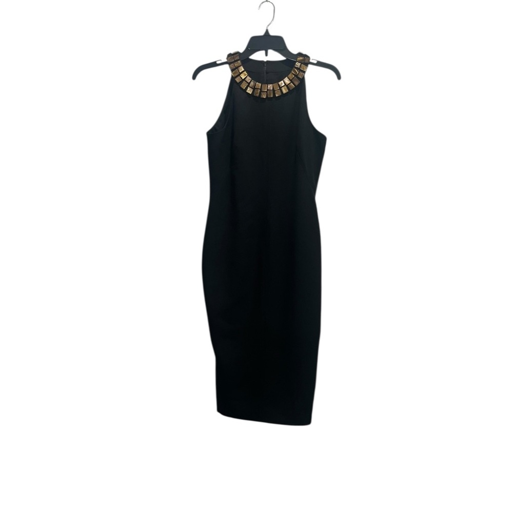 Anne Klein Black Sleeveless Mini Dress Tortoise Shell Detail